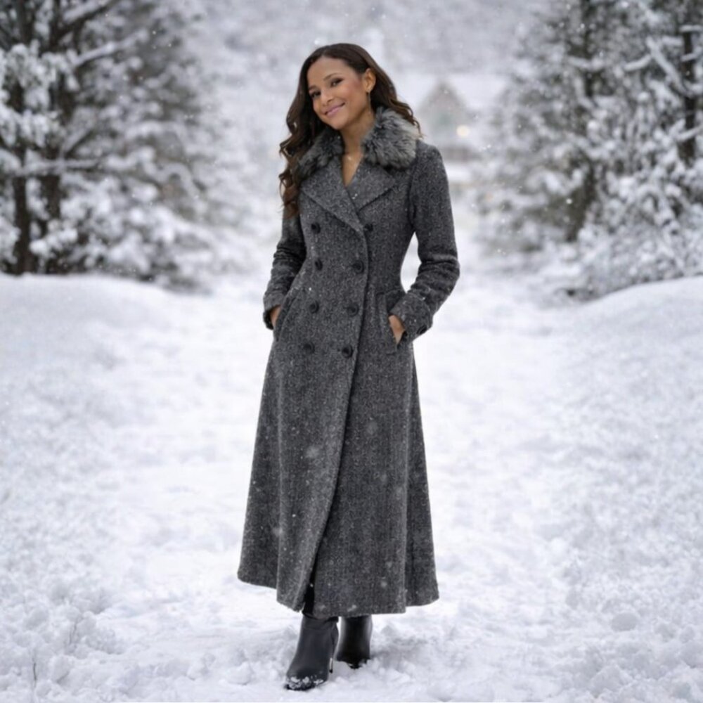 Nine West Wool-Blend Herringbone Peacoat double-breasted Full length